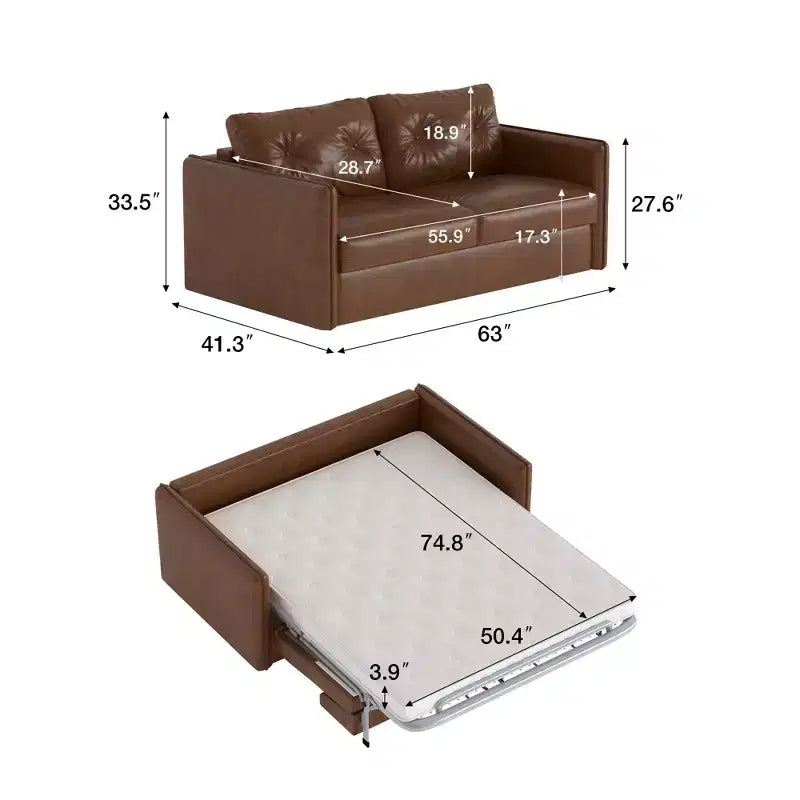 Canapé-lit convertible moderne Luck Live 63, canapé en cuir ciré à l'huile avec coussins en mousse haute densité (matelas inclus)