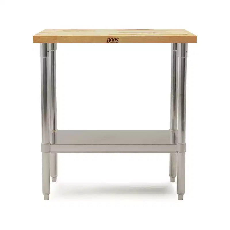 John Boos High-Quality Maple Wood Top Work Table with Adjustable Lower Shelf, 36 x 24 x 1.5 Inch, Galvanized Steel