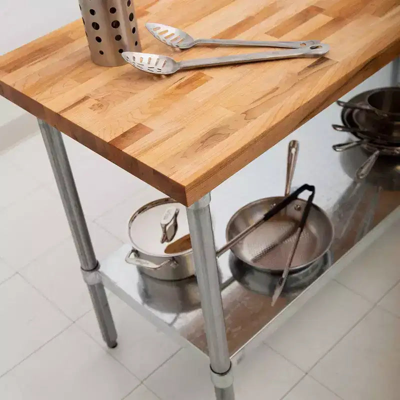 Table de travail John Boos de haute qualité en bois d'érable avec étagère inférieure réglable, 91,4 x 61 x 3,8 cm, acier galvanisé