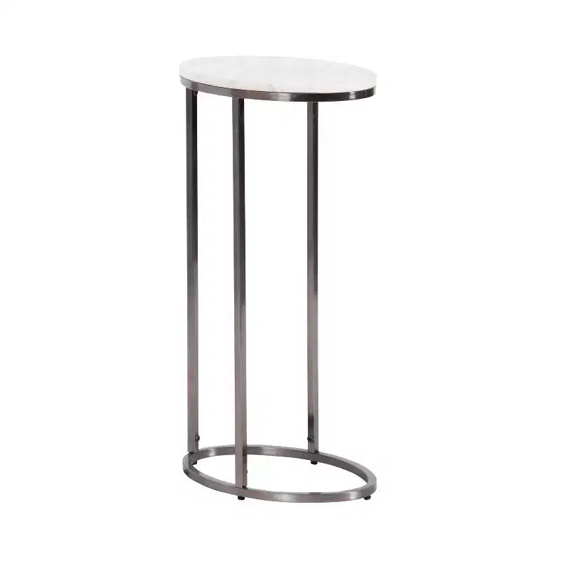 Kate and Laurel Natalli Marble Oval C-Table, White, 14x9x28