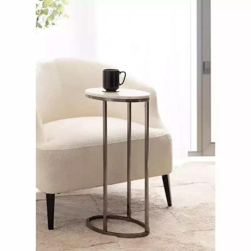 Table d'appoint ovale en marbre Kate and Laurel Natalli, blanc, 14x9x28