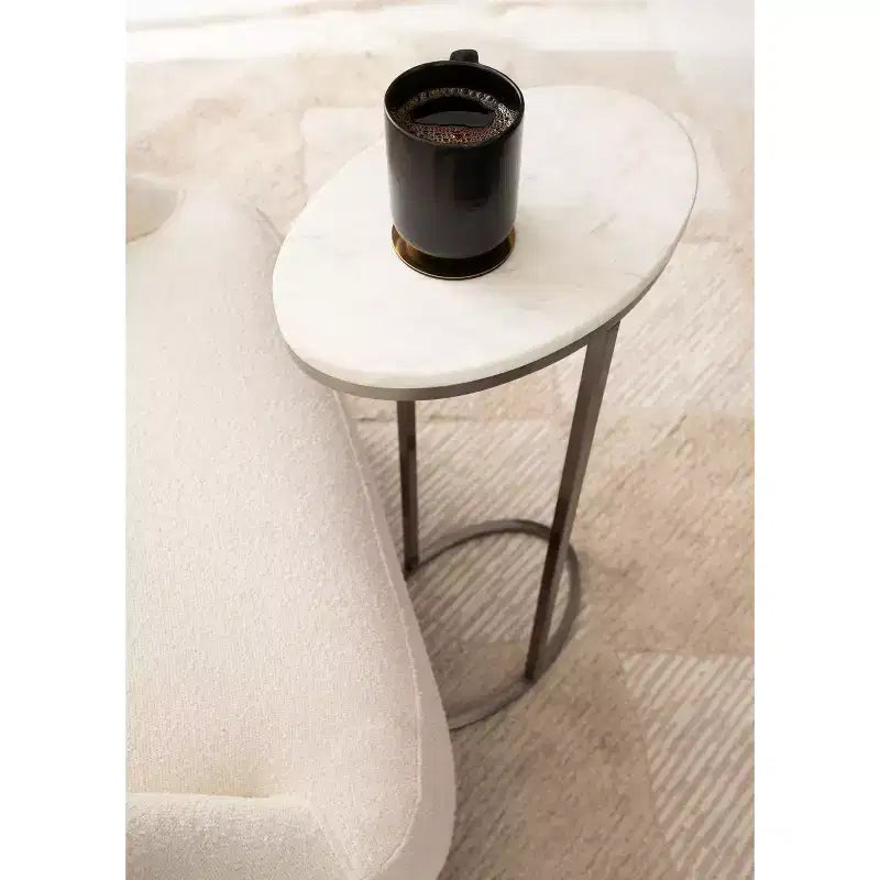 Table d'appoint ovale en marbre Kate and Laurel Natalli, blanc, 14x9x28