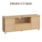 Meuble TV pour salon, meuble TV console en rotin avec rangement et étagère, meuble TV bohème pour TV jusqu'à 70'', pour salon, chambre