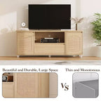 Meuble TV pour salon, meuble TV console en rotin avec rangement et étagère, meuble TV bohème pour TV jusqu'à 70'', pour salon, chambre