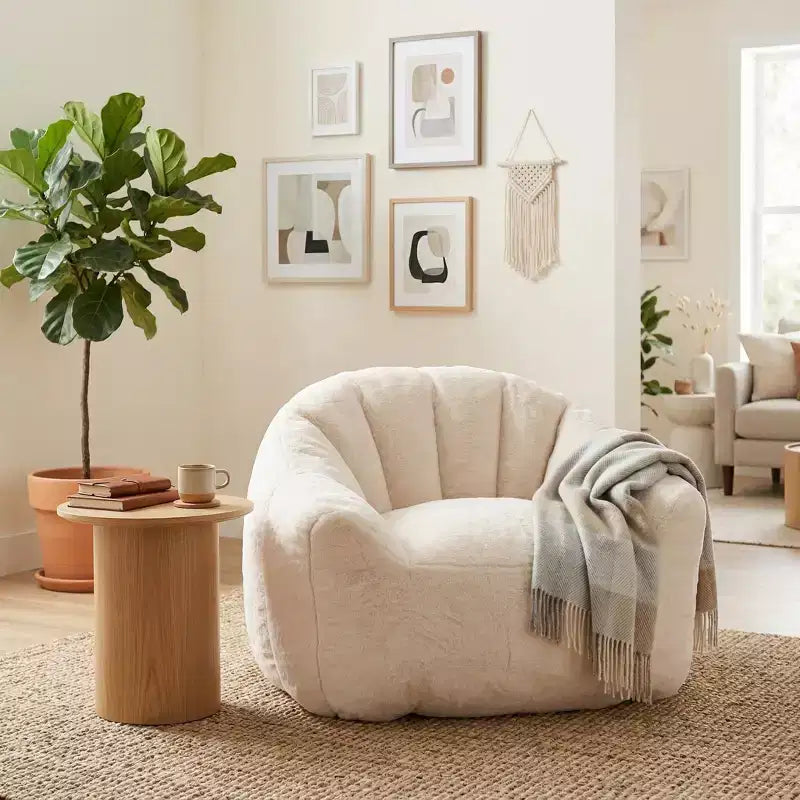 Fauteuil de salon FurnitureR en fausse fourrure, fauteuil d'appoint moelleux avec assise profonde, canapé paresseux rembourré et confortable pour salon, chambre à coucher, coin lecture