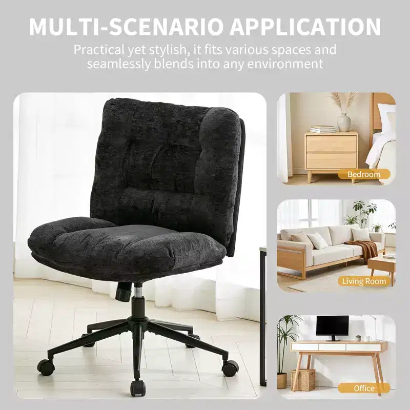 Chaise de bureau ergonomique avec pivotement à 360°, réglage de la hauteur et de l'inclinaison, assise large en forme de U, tissu doux en chenille, 4 coloris