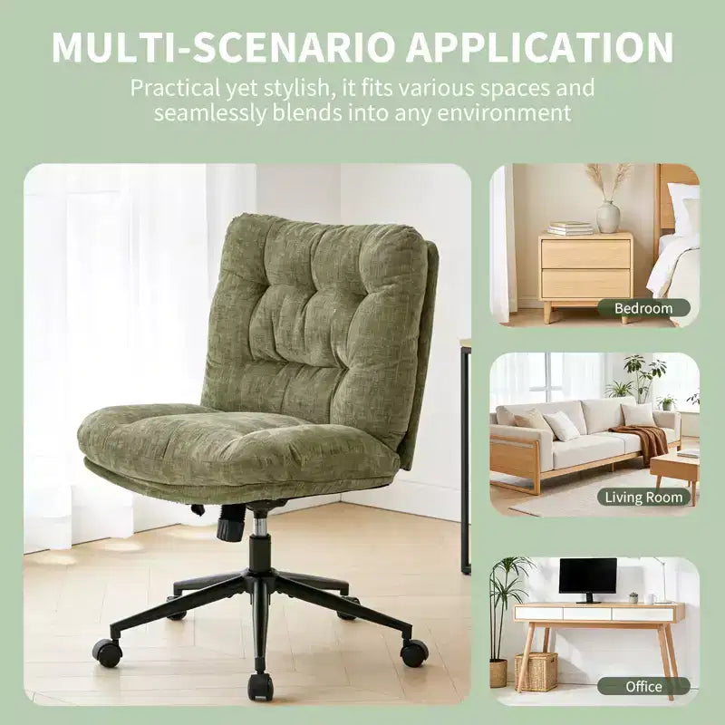 Chaise de bureau ergonomique avec pivotement à 360°, réglage de la hauteur et de l'inclinaison, assise large en forme de U, tissu doux en chenille, 4 coloris