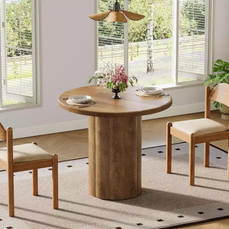 Table à manger ronde Lantine de 31,5 pouces pour 2-4 personnes, petite table de cuisine avec base robuste pour salle à manger, salon (marron)