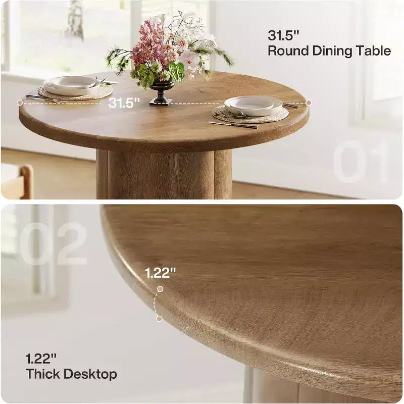 Table à manger ronde Lantine de 31,5 pouces pour 2-4 personnes, petite table de cuisine avec base robuste pour salle à manger, salon (marron)