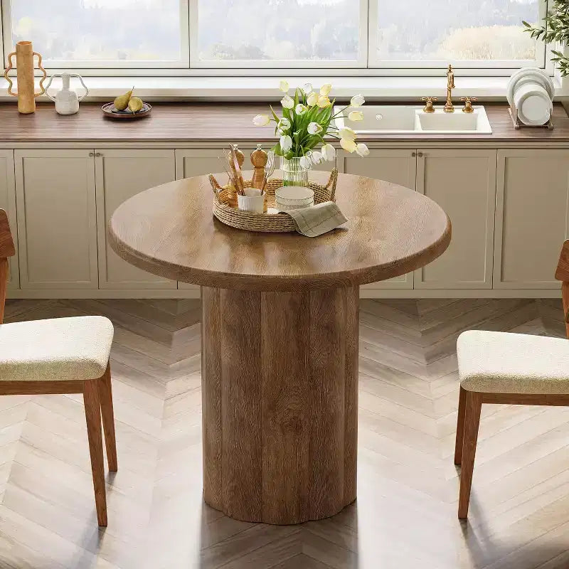 Table à manger ronde Lantine de 31,5 pouces pour 2-4 personnes, petite table de cuisine avec base robuste pour salle à manger, salon (marron)