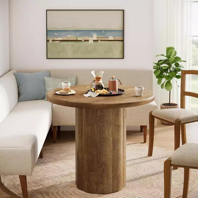 Table à manger ronde Lantine de 31,5 pouces pour 2-4 personnes, petite table de cuisine avec base robuste pour salle à manger, salon (marron)