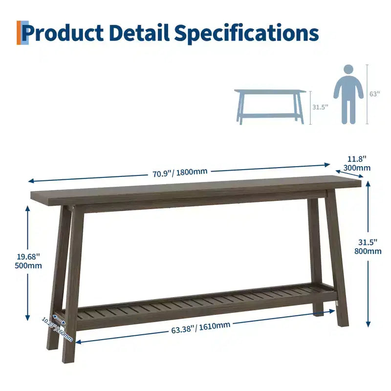 COZONY 71 Console étroite avec rangement, table d'appoint extra longue derrière le canapé, table d'entrée industrielle à 2 niveaux de style ferme