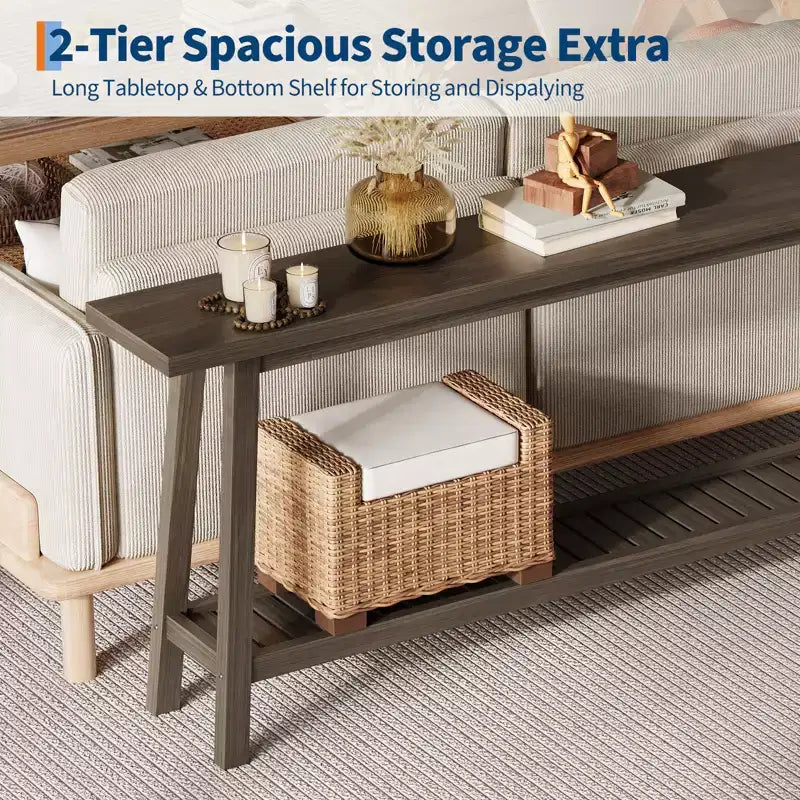 COZONY 71 Console étroite avec rangement, table d'appoint extra longue derrière le canapé, table d'entrée industrielle à 2 niveaux de style ferme