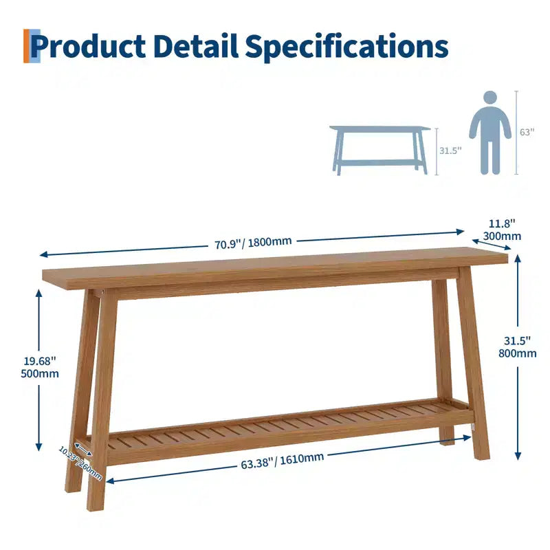 COZONY 71 Console étroite avec rangement, table d'appoint extra longue derrière le canapé, table d'entrée industrielle à 2 niveaux de style ferme