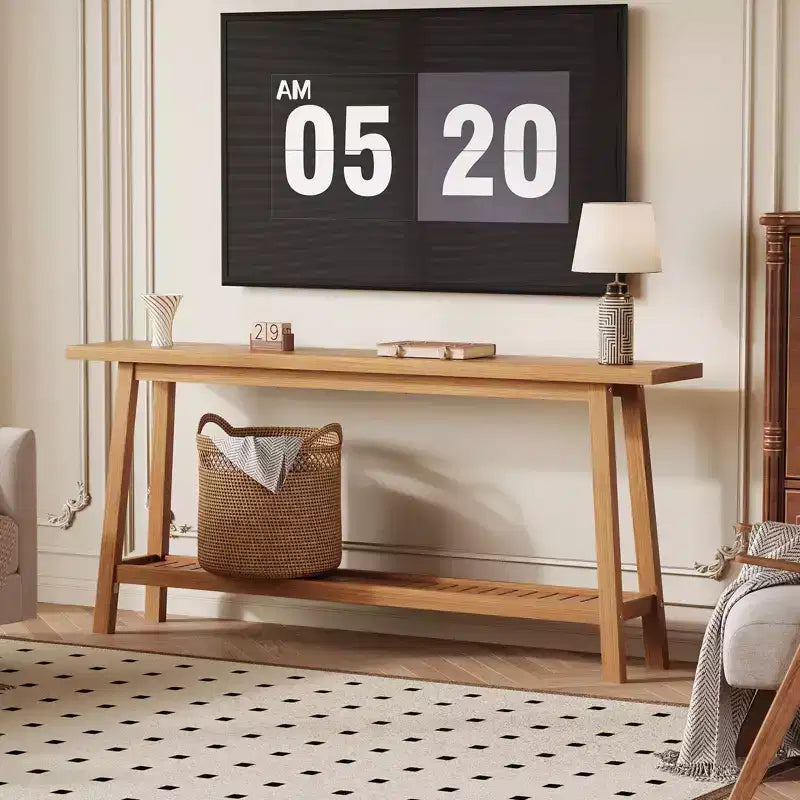 COZONY 71 Console étroite avec rangement, table d'appoint extra longue derrière le canapé, table d'entrée industrielle à 2 niveaux de style ferme
