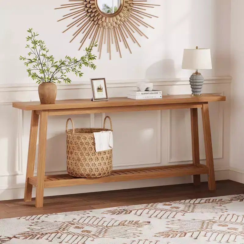 COZONY 71 Console étroite avec rangement, table d'appoint extra longue derrière le canapé, table d'entrée industrielle à 2 niveaux de style ferme