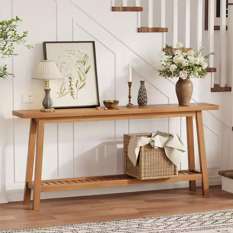 COZONY 71 Console étroite avec rangement, table d'appoint extra longue derrière le canapé, table d'entrée industrielle à 2 niveaux de style ferme