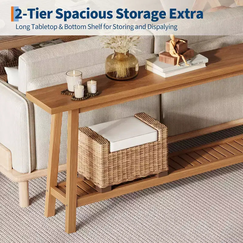 COZONY 71 Console étroite avec rangement, table d'appoint extra longue derrière le canapé, table d'entrée industrielle à 2 niveaux de style ferme