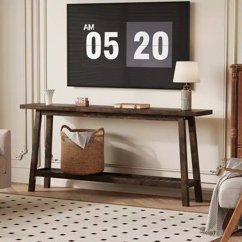 COZONY 71 Console étroite avec rangement, table d'appoint extra longue derrière le canapé, table d'entrée industrielle à 2 niveaux de style ferme