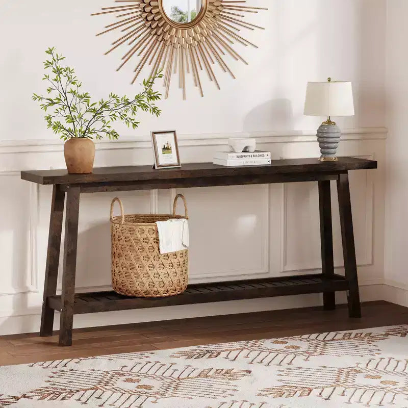 COZONY 71 Console étroite avec rangement, table d'appoint extra longue derrière le canapé, table d'entrée industrielle à 2 niveaux de style ferme