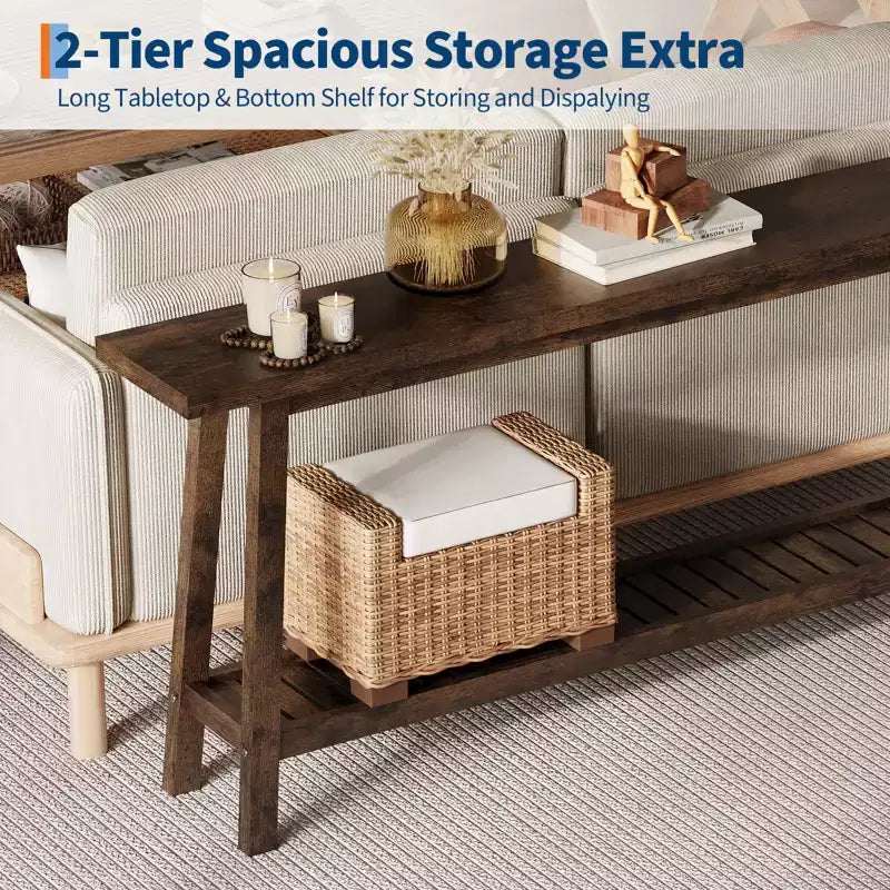 COZONY 71 Console étroite avec rangement, table d'appoint extra longue derrière le canapé, table d'entrée industrielle à 2 niveaux de style ferme
