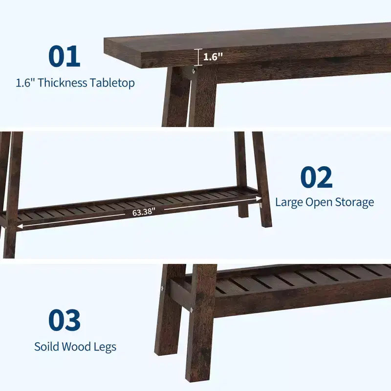 COZONY 71 Console étroite avec rangement, table d'appoint extra longue derrière le canapé, table d'entrée industrielle à 2 niveaux de style ferme