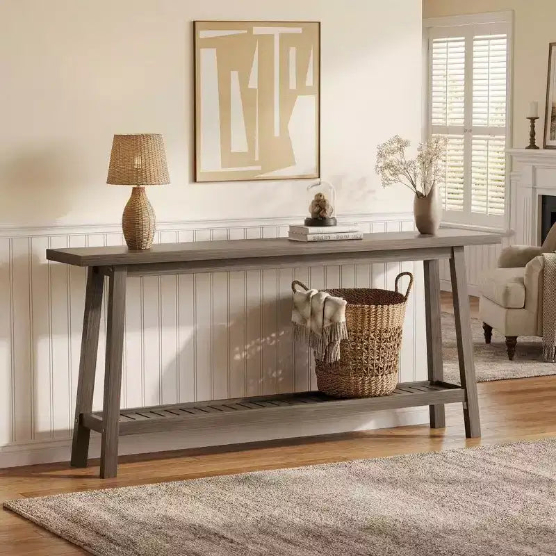 COZONY 71 Console étroite avec rangement, table d'appoint extra longue derrière le canapé, table d'entrée industrielle à 2 niveaux de style ferme