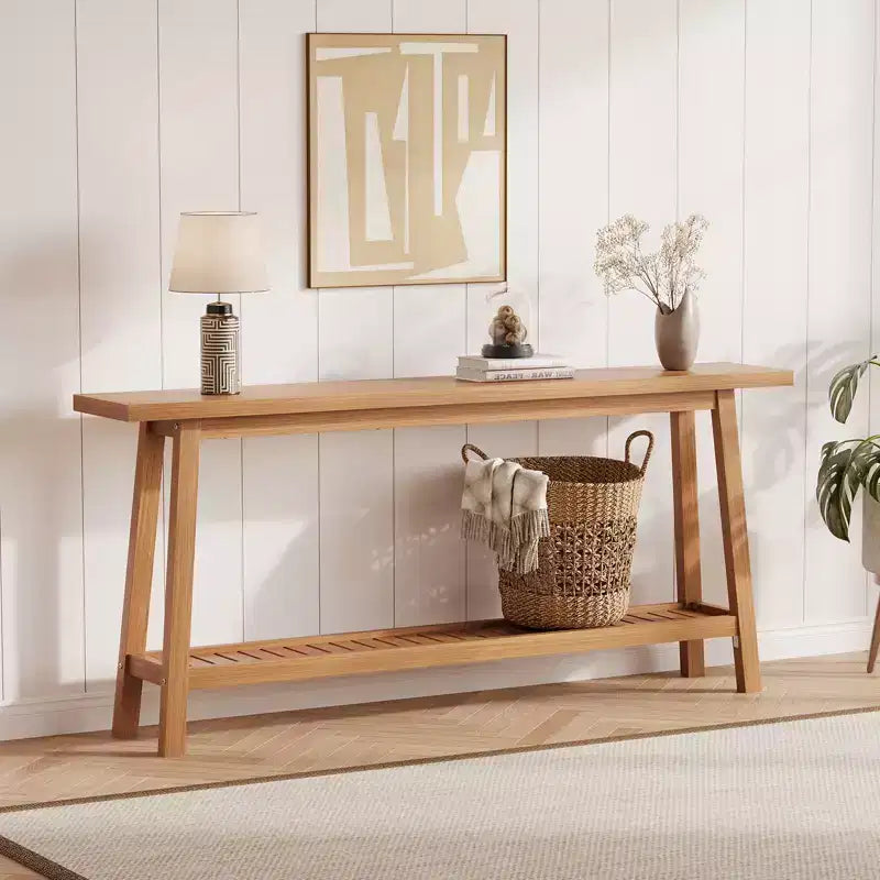 COZONY 71 Console étroite avec rangement, table d'appoint extra longue derrière le canapé, table d'entrée industrielle à 2 niveaux de style ferme