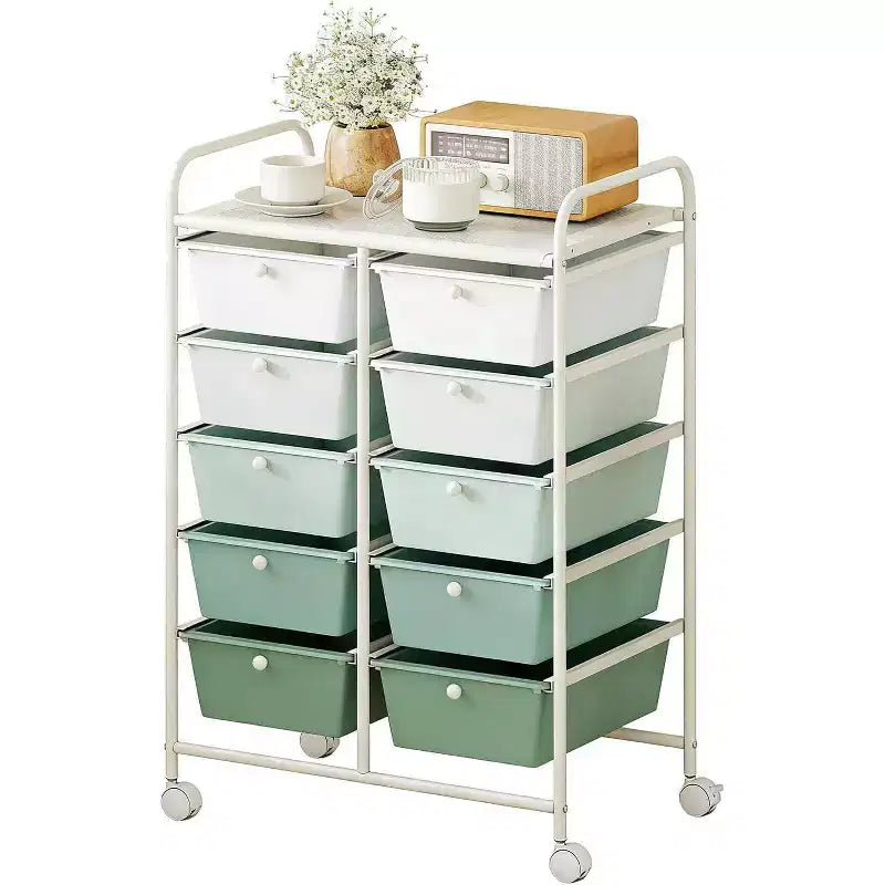 Gymax 10-Drawer Storage Cart Utility Rolling Trolley Kitchen Office Organizer