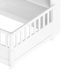 Lit de sol une place avec barrière de sécurité et rangement latéral, lit Montessori en bois pour enfants, Blanc