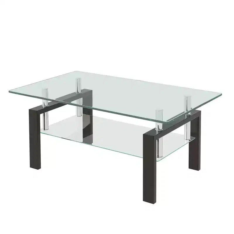 Table basse en verre trempé transparent, table basse moderne à 2 niveaux pour salon