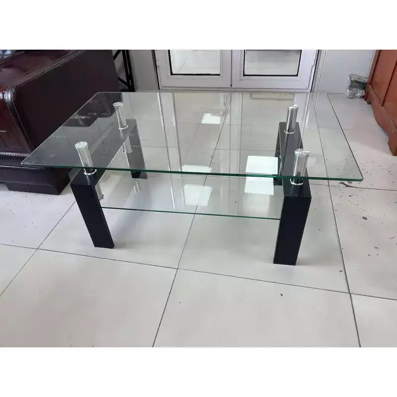 Table basse en verre trempé transparent, table basse moderne à 2 niveaux pour salon