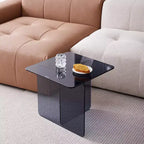 Table de chevet en verre fumé trempé, table d'appoint grise moderne pour chambre à coucher et salon