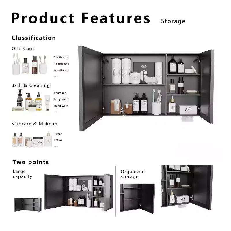 Armoire de toilette en aluminium FAMYYT de 35 po l. x 24 po H avec miroir et éclairage, antibuée, facile à installer