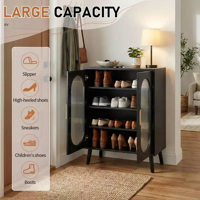 Meuble à chaussures surélevé avec panneau solaire et 2 portes Karl Home, LED 7 couleurs USB, 4 niveaux, 68 cm (L)
