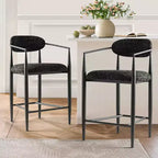 Lot de 3 tabourets de bar modernes rembourrés, hauteur comptoir, pieds fuselés en métal noir, assise spacieuse pour îlot de cuisine ou bar à domicile-Panipeachy