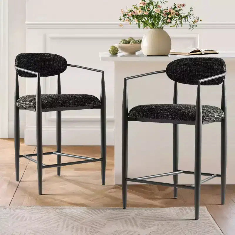 Lot de 3 tabourets de bar modernes rembourrés, hauteur comptoir, pieds fuselés en métal noir, assise spacieuse pour îlot de cuisine ou bar à domicile-Panipeachy