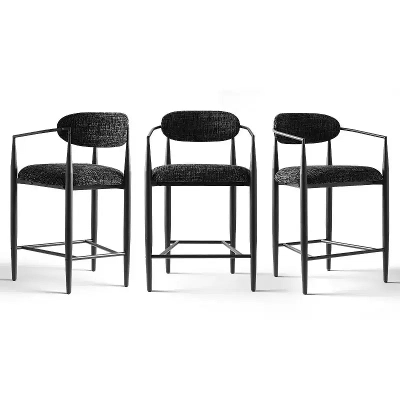Lot de 3 tabourets de bar modernes rembourrés, hauteur comptoir, pieds fuselés en métal noir, assise spacieuse pour îlot de cuisine ou bar à domicile-Panipeachy