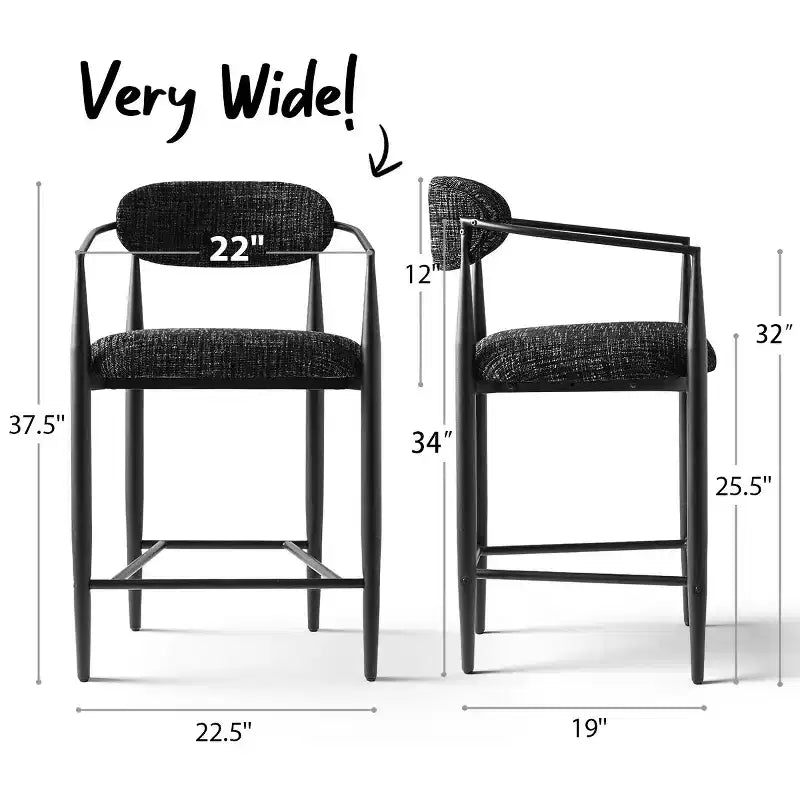 Lot de 3 tabourets de bar modernes rembourrés, hauteur comptoir, pieds fuselés en métal noir, assise spacieuse pour îlot de cuisine ou bar à domicile-Panipeachy