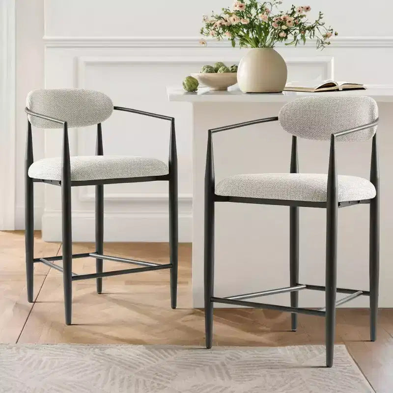 Lot de 3 tabourets de bar modernes rembourrés, hauteur comptoir, pieds fuselés en métal noir, assise spacieuse pour îlot de cuisine ou bar à domicile-Panipeachy