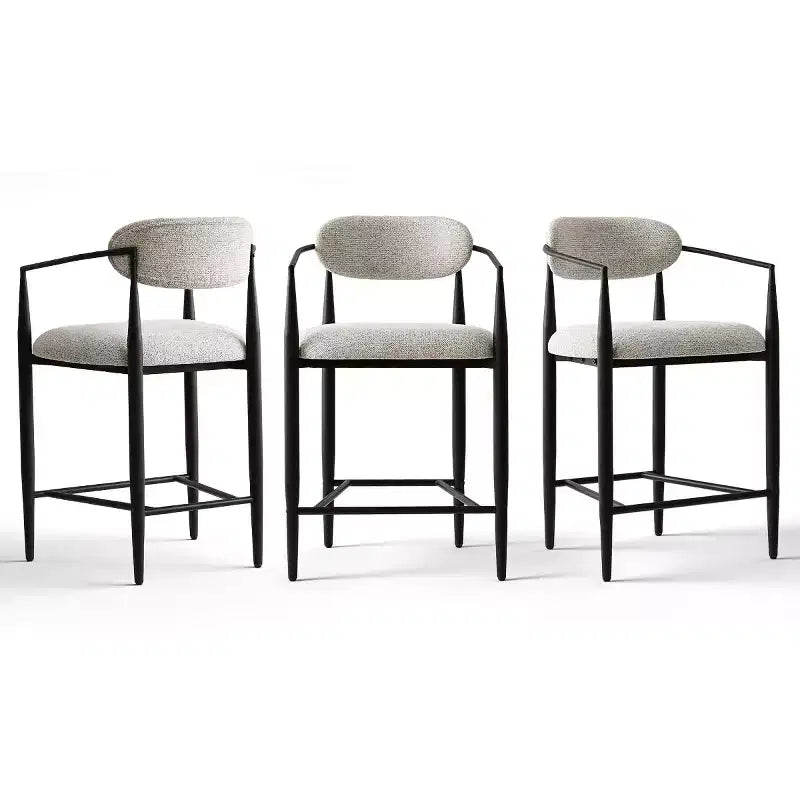 Lot de 3 tabourets de bar modernes rembourrés, hauteur comptoir, pieds fuselés en métal noir, assise spacieuse pour îlot de cuisine ou bar à domicile-Panipeachy