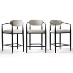 Lot de 3 tabourets de bar modernes rembourrés, hauteur comptoir, pieds fuselés en métal noir, assise spacieuse pour îlot de cuisine ou bar à domicile-Panipeachy