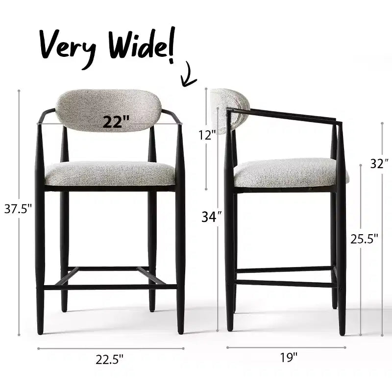 Lot de 3 tabourets de bar modernes rembourrés, hauteur comptoir, pieds fuselés en métal noir, assise spacieuse pour îlot de cuisine ou bar à domicile-Panipeachy