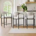 Set of 3 Modern Upholstered Counter Height Bar Stool with Tapered Black Metal Legs, Spacious Seat for Kitchen Island or Home Bar-Panipeachy