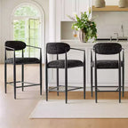 Lot de 3 tabourets de bar modernes rembourrés, hauteur comptoir, pieds fuselés en métal noir, assise spacieuse pour îlot de cuisine ou bar à domicile-Panipeachy