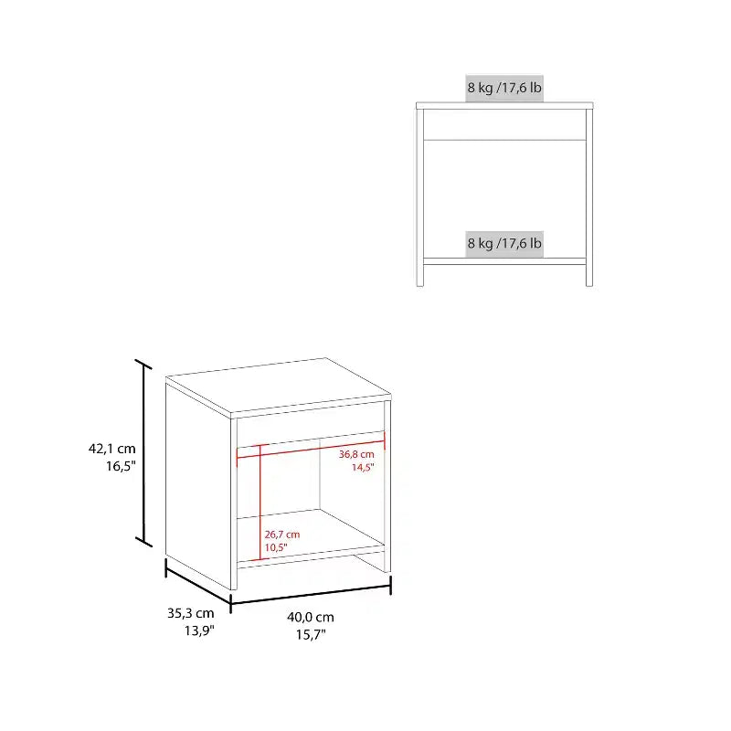 Cette table de chevet Anegam avec rangement ouvert, blanche, allie style contemporain et solutions de rangement astucieuses, créant un meuble peu encombrant.