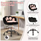 Chaise de coiffeuse avec dossier en forme de chat, chaise pivotante réglable en hauteur, jolie chaise de bureau à roulettes en tissu nounours pour chambre à coucher ou bureau