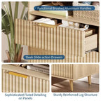 Commode à 6 tiroirs pour chambre à coucher, commode de 120 cm de large avec lumières LED, design profilé incurvé, tiroirs en bois cannelé pour salon, chêne