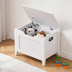 Large Wooden Storage Bench  Top Lid, Thick Padded Seat, 2 Safety Hinges, 260 lb Capacity, for Entryway, Bedroom, Living Room, 23.6, White