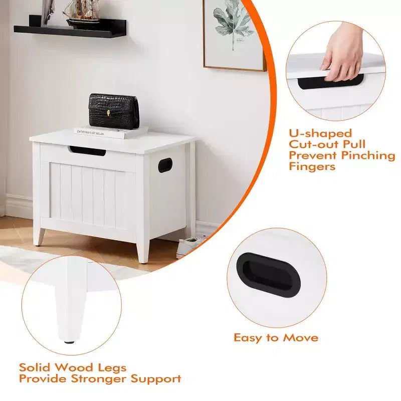 Grand banc de rangement en bois, couvercle supérieur, siège épais rembourré, 2 charnières de sécurité, capacité de 118 kg, pour entrée, chambre à coucher, salon, 60 cm, blanc